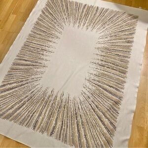 Vintage MCM Midcentury Modern German European Cream Brown Rectangular Tablecloth